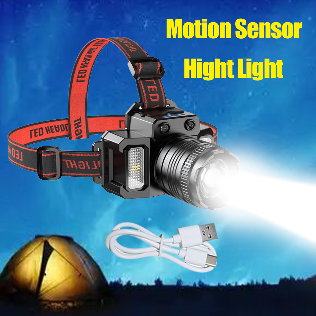 5-Modes LED Headlamp Motion Sensor Headlamp USB Rechargeable Canping Hiking Headlight