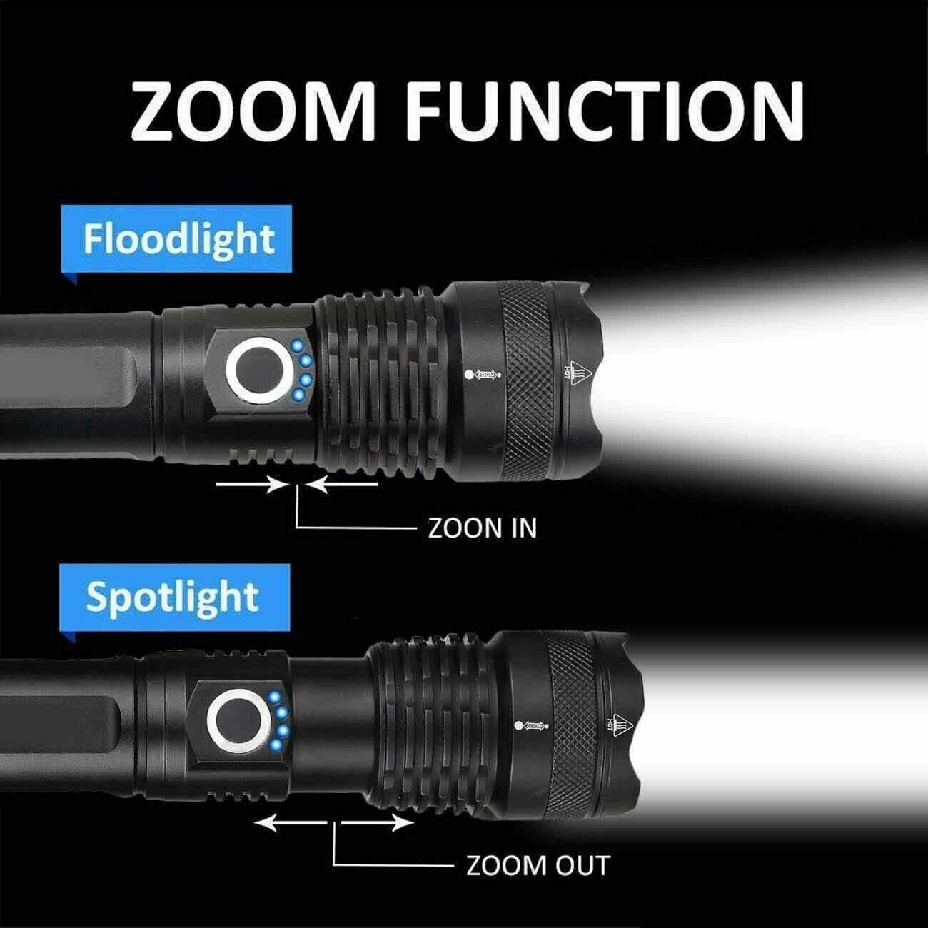 2 Pack USB Rechargeable LED Flashlight 5-Mode Outdoor Camping Hiking Flashlight WorkLight