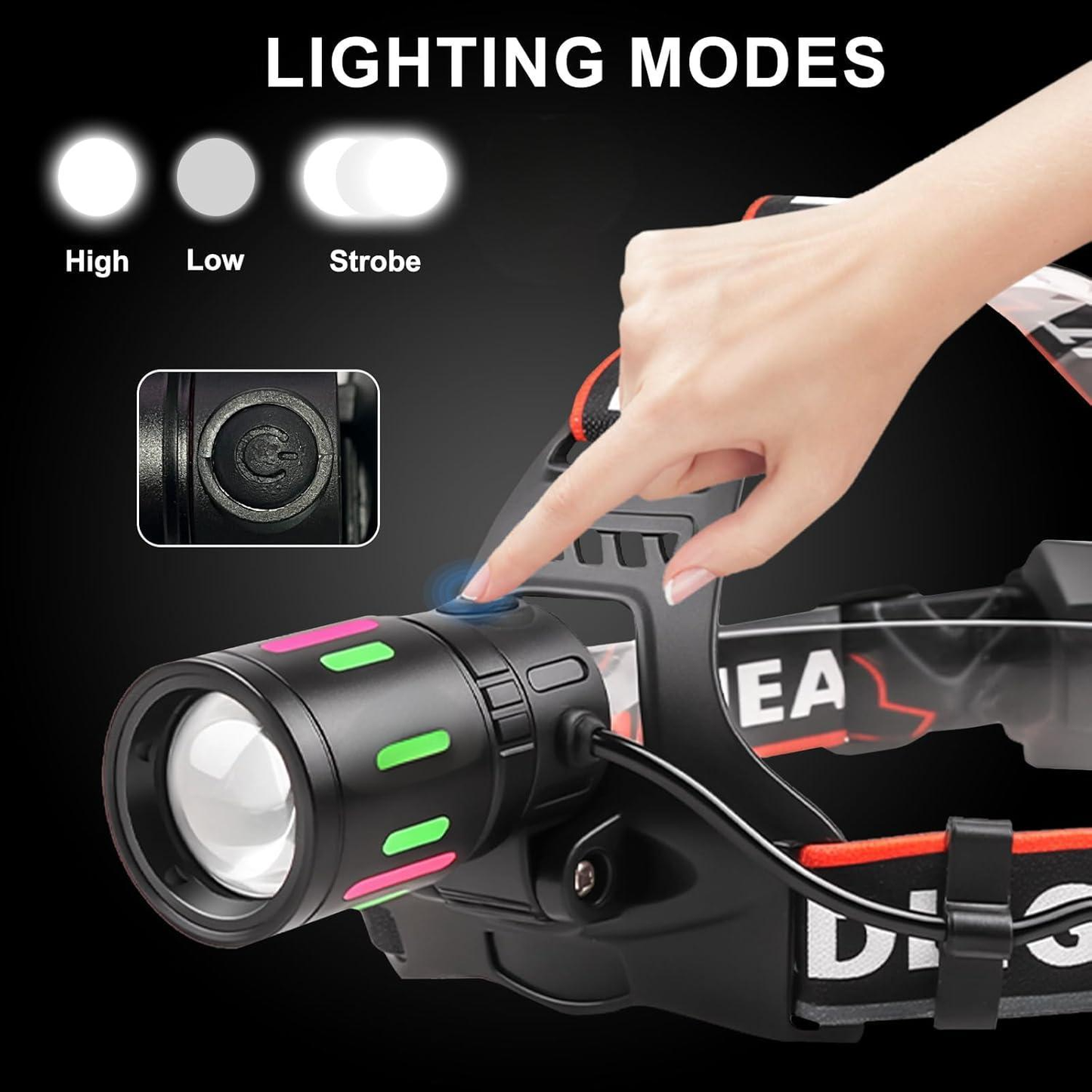 USB Rechargeable LED Headlamp Zoomable 3-Modes Camping Hiking HeadLamp Worklight