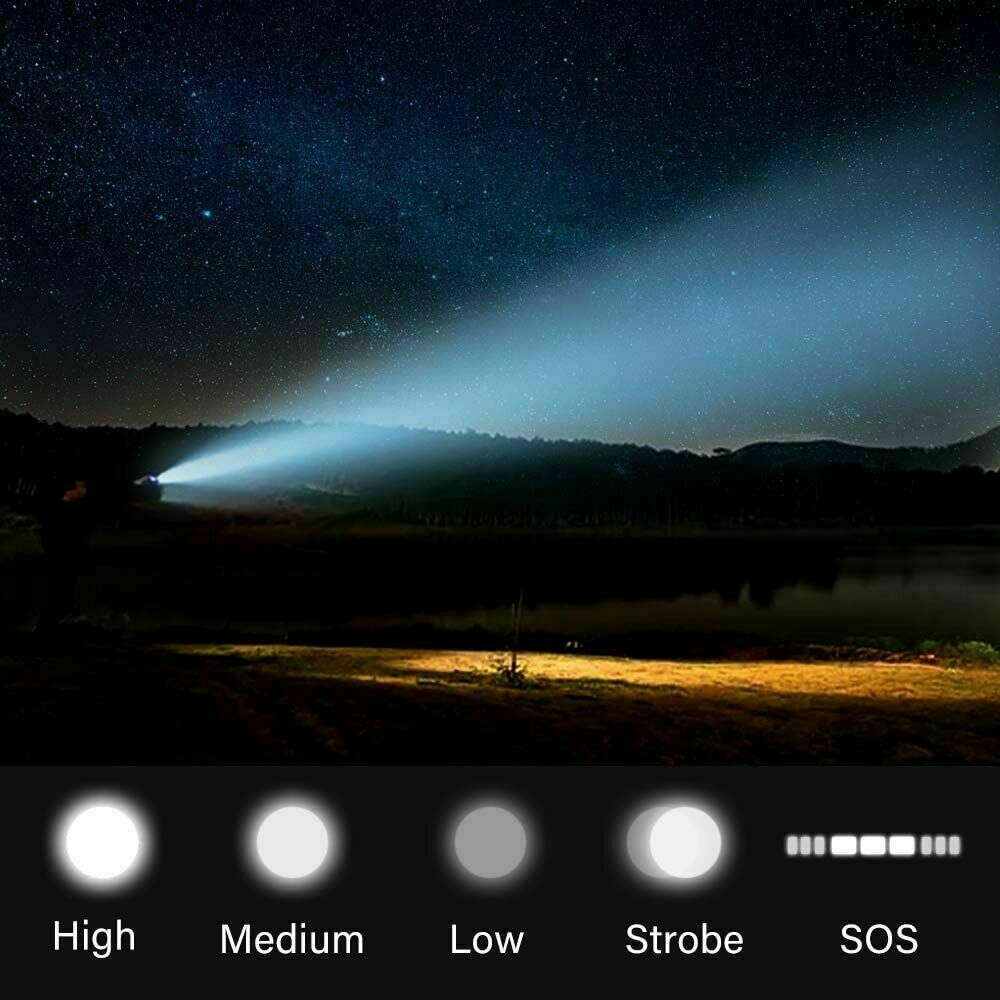 2 Pack USB Rechargeable LED Flashlight 5-Mode Outdoor Camping Hiking Flashlight WorkLight