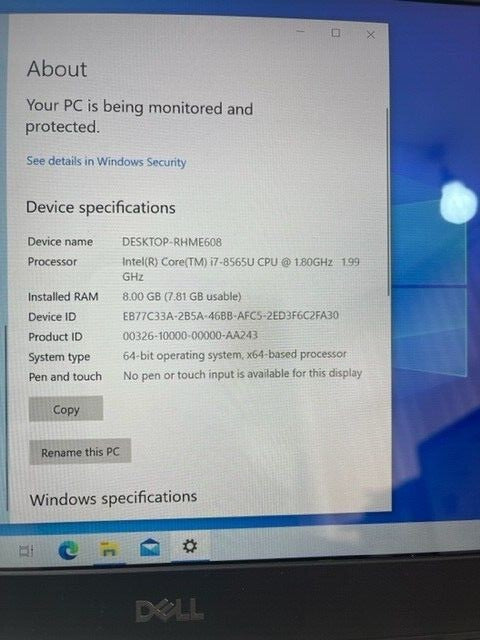 DELL Inspiron 13 7380 Core i7-8565U 8GB Ram Motherboard/Mainboard only