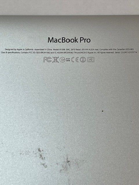 MacBook Pro Retina A1398 Early 2013 Bottom Case