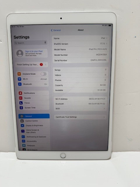 Apple iPad Pro (2017) A1701 64GB, Wi-Fi, 10.5in  Silver