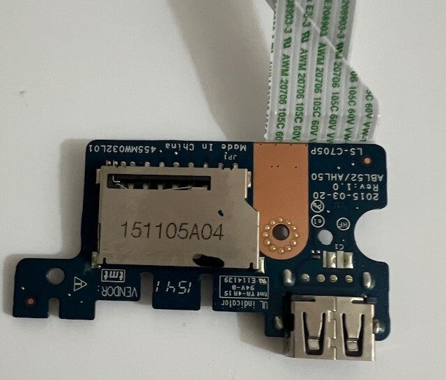 Genuine HP 15-ac110na USB SD Card Reader Board With Ribbon/Flex cable