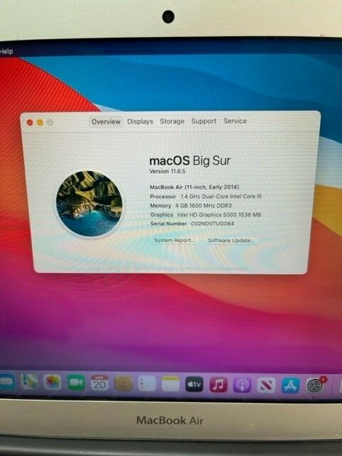Apple MacBook Air 11" A1465  256GB SSD Early 2014 EMC 2631 with moacOS Big Sur