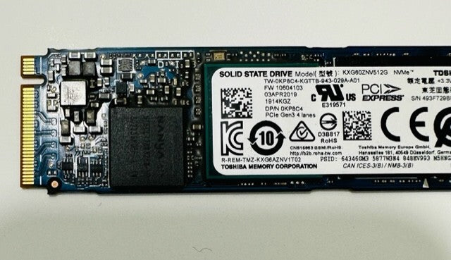 Dell/Toshiba 512GB M.2 NVMe KXG60ZNV512G 0KP8C4, DELL XPS 9570 With Win 10 Pro