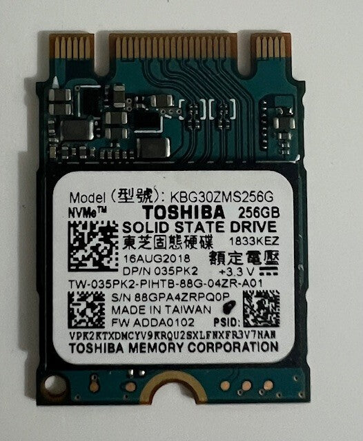 Toshiba 256GB SSD NVMe KBG30ZMS256G For DELL Inspiron 13 7380 with Window 10