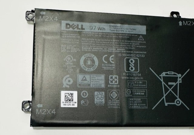 Genuine DELL XPS 15 9570 97Wh Battery  6GTPY 11.4V 6 Cell