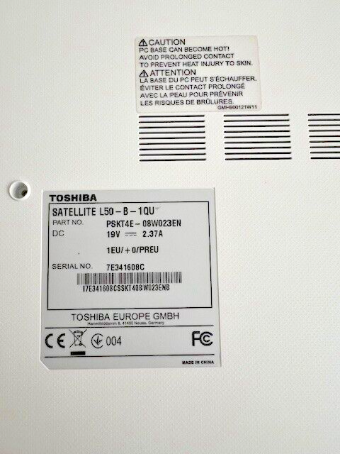 Genuine Toshiba Satellite L50-B-1QU Bottom Case White P/N A000291070
