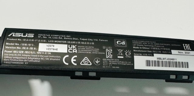 ASUS VZ279HE 27" Monitor MainBoard/Motherboard & Cables only