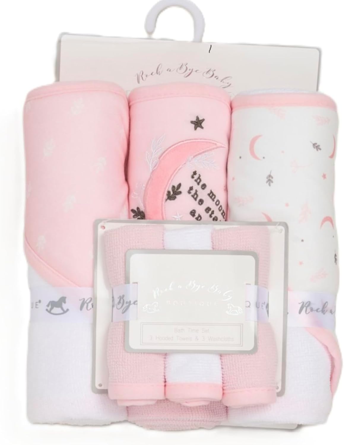 Rock-a-Bye Baby Boutique Bath Time Set, 3 Hooded Towels and 3 Washcloths