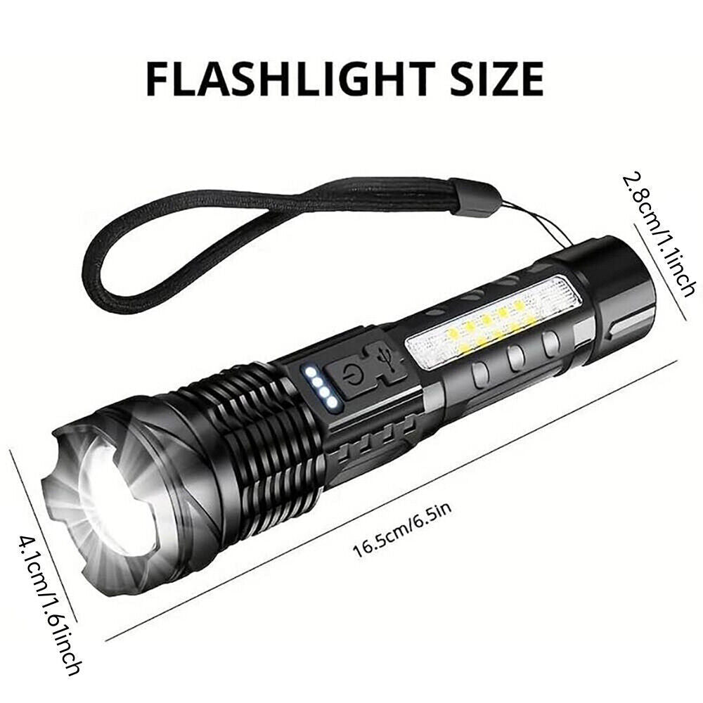 USB Rechargeable LED Flashlight Adjustable Focus Camping Hiking Outdoor Flashlight Work light (2Pack）