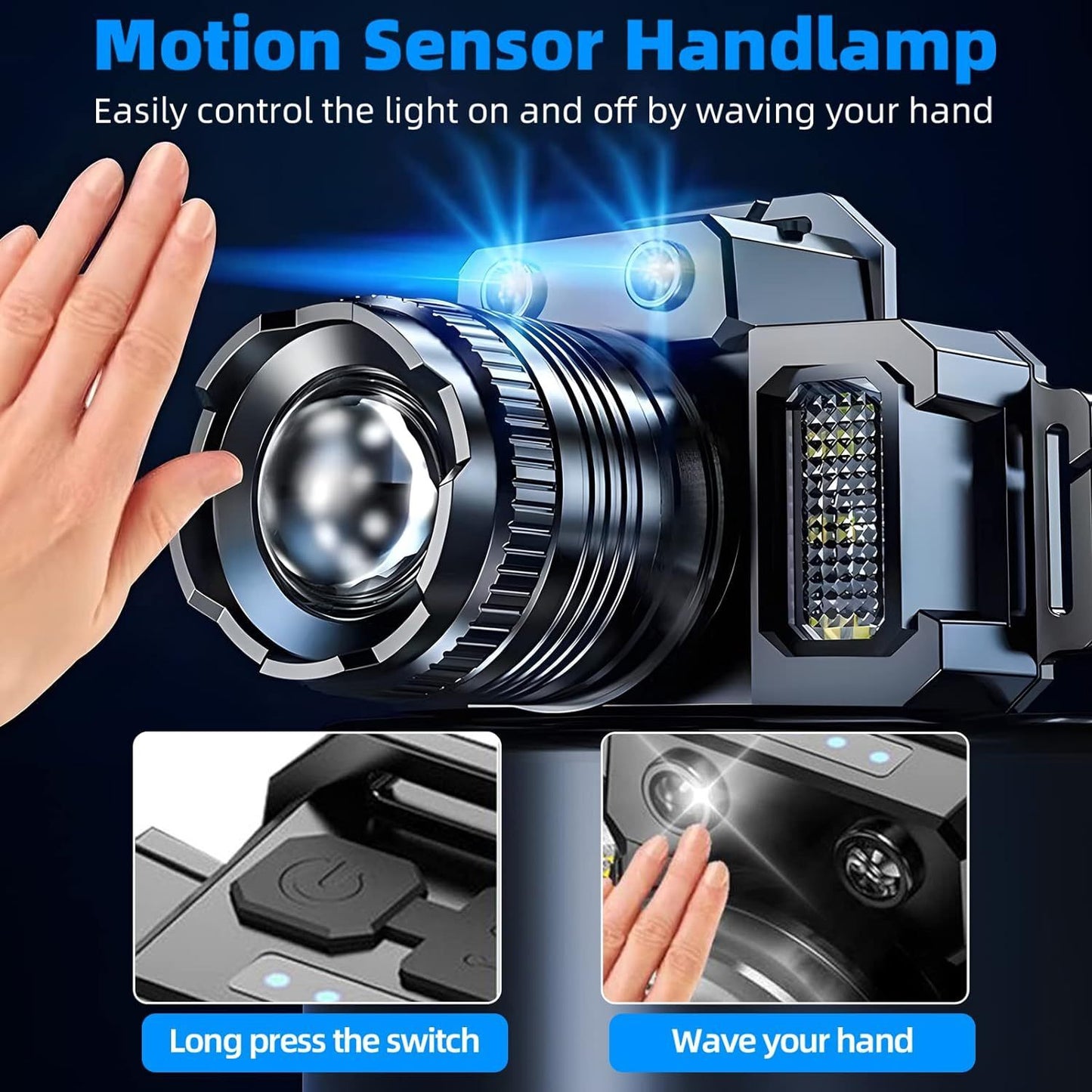 5-Modes LED Headlamp Motion Sensor Headlamp USB Rechargeable Canping Hiking Headlight