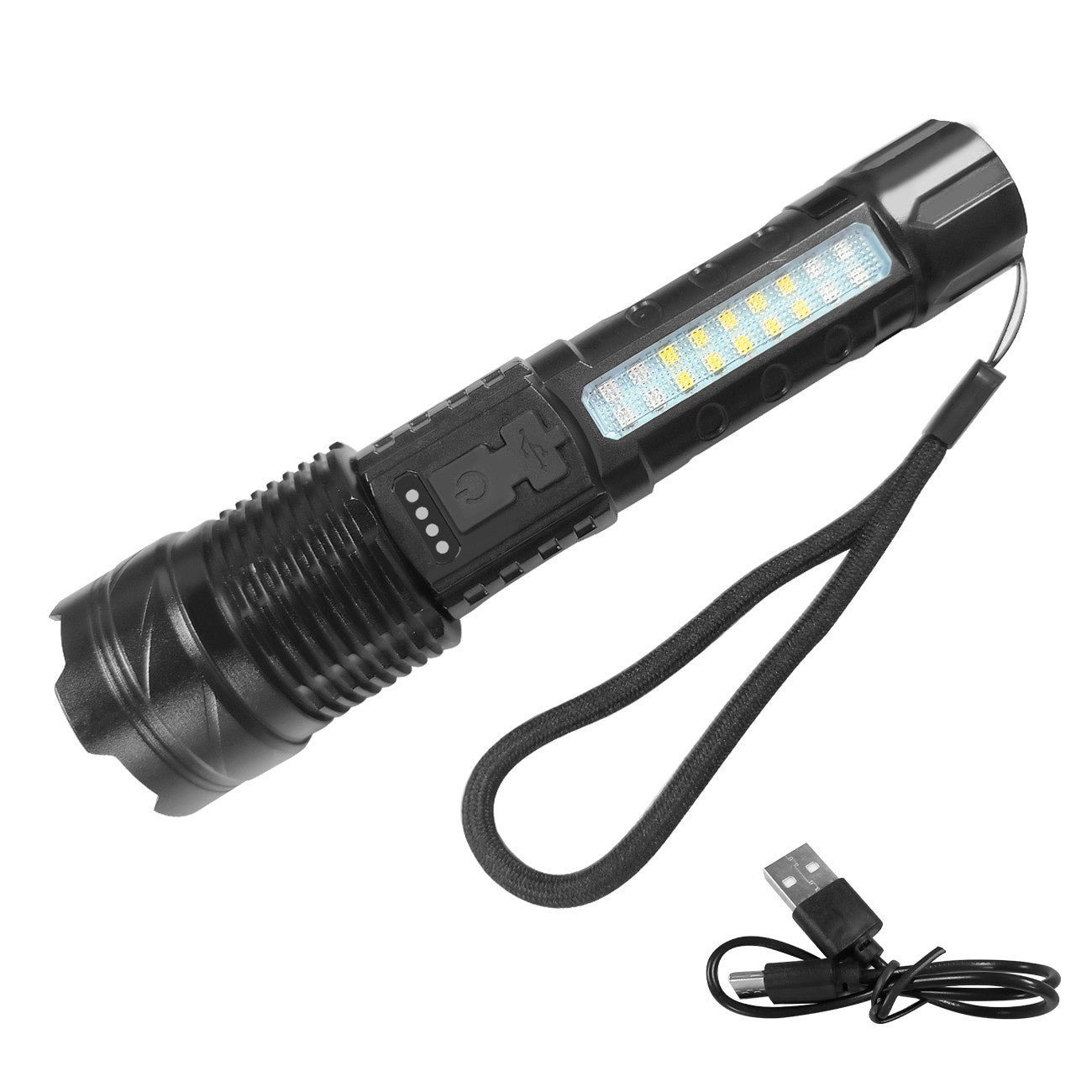 USB Rechargeable LED Flashlight Adjustable Focus Camping Hiking Outdoor Flashlight Work light (2Pack）