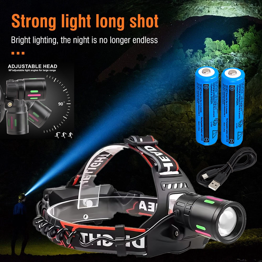 USB Rechargeable LED Headlamp Zoomable 3-Modes Camping Hiking HeadLamp Worklight