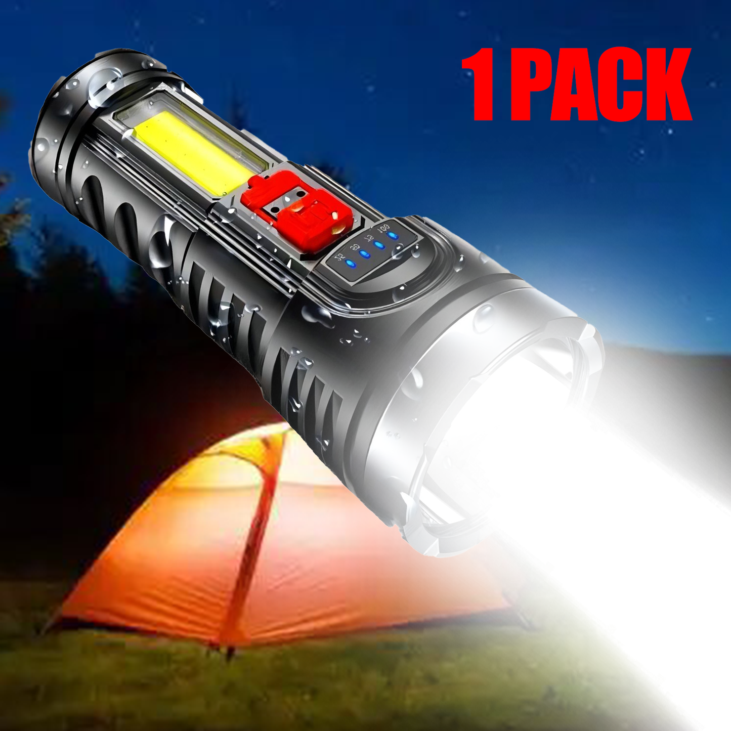 USB Rechargeable LED Flashlight 4-Modes Camping Hiking Torch Work Light