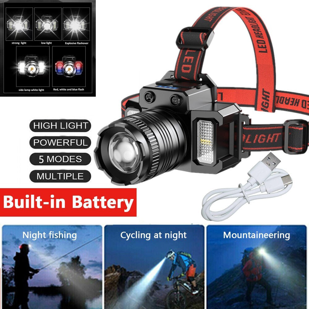 5-Modes LED Headlamp Motion Sensor Headlamp USB Rechargeable Canping Hiking Headlight