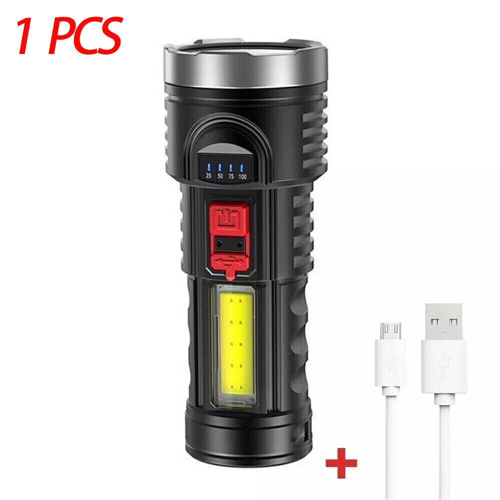 USB Rechargeable LED Flashlight 4-Modes Camping Hiking Torch Work Light
