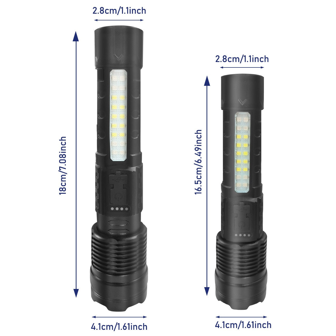 USB Rechargeable LED Flashlight Adjustable Focus Camping Hiking Outdoor Flashlight Work light (2Pack）
