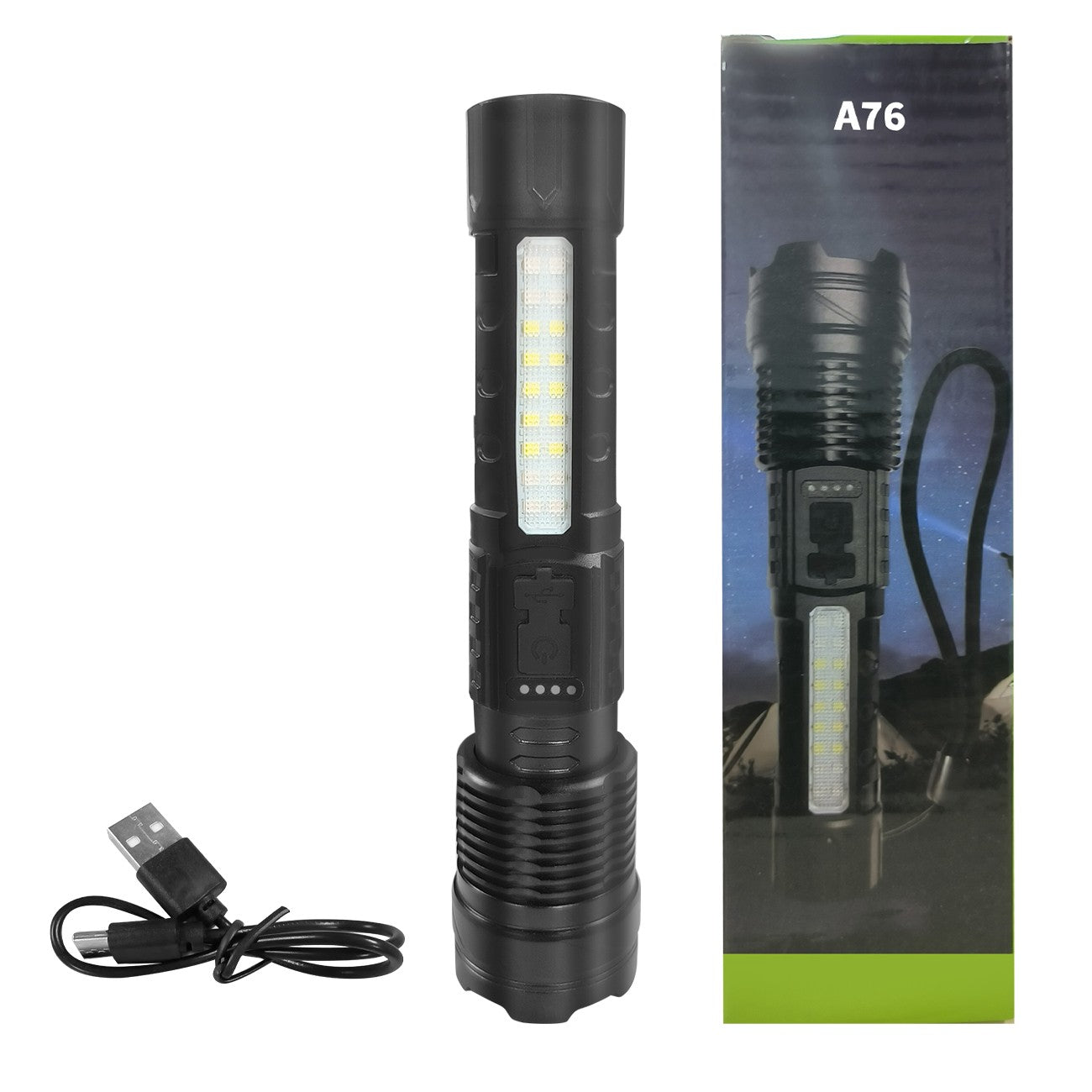 USB Rechargeable LED Flashlight Adjustable Focus Camping Hiking Outdoor Flashlight Work light (2Pack）